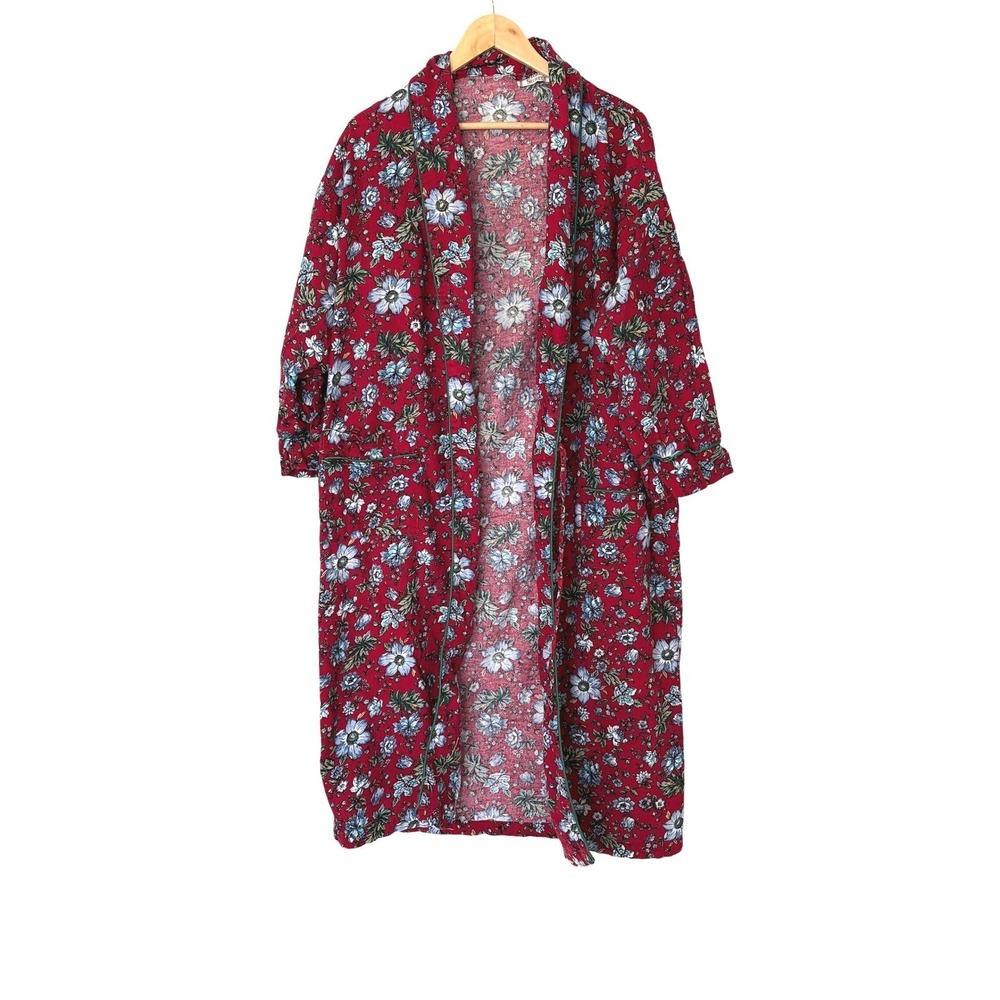 Vtg Victorias Secret Floral Robe M L Red Blue‎ Green Kimono Style Loungewear